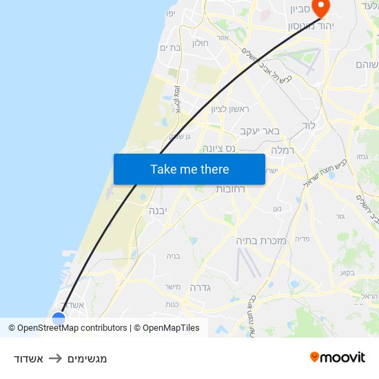 אשדוד to מגשימים map