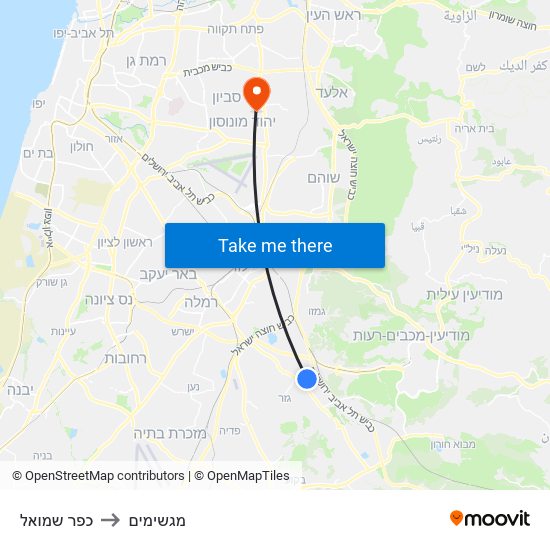 כפר שמואל to מגשימים map