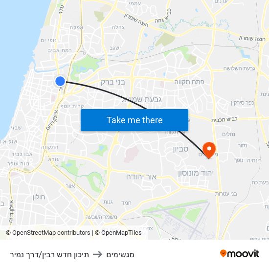 תיכון חדש רבין/דרך נמיר to מגשימים map