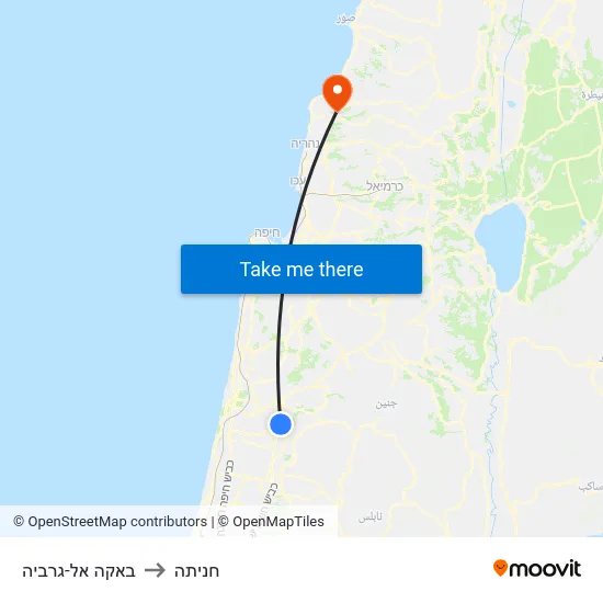 באקה אל-גרביה to חניתה map