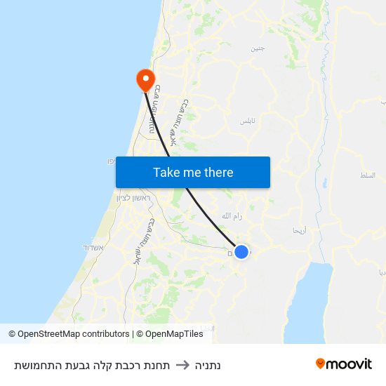 תחנת רכבת קלה גבעת התחמושת to נתניה map