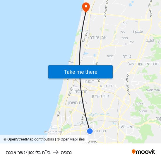 בי''ח בלינסון/גשר מבצע ארנון to נתניה map