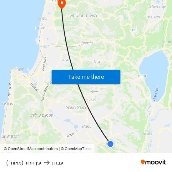 עין חרוד (מאוחד) to עבדון map