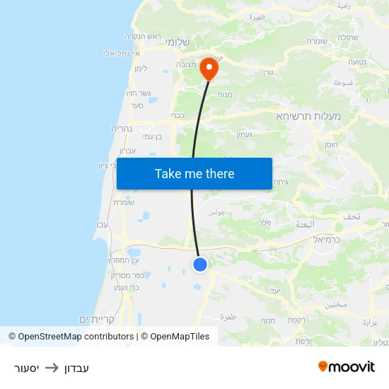 יסעור to עבדון map