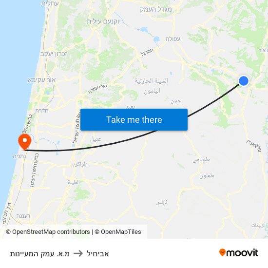 מ.א. עמק המעיינות to אביחיל map