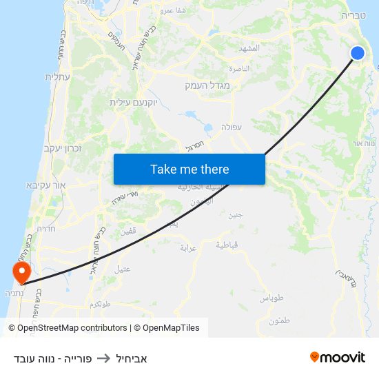 פורייה - נווה עובד to אביחיל map