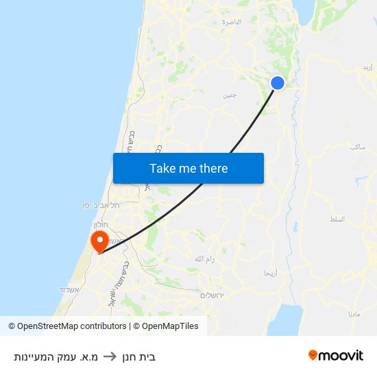 מ.א. עמק המעיינות to בית חנן map