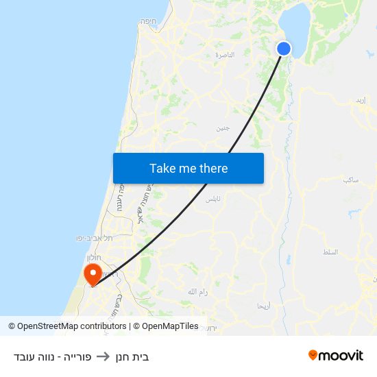 פורייה - נווה עובד to בית חנן map