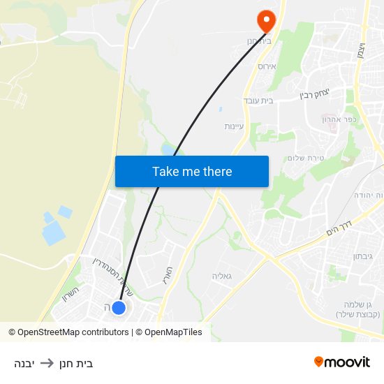 יבנה to בית חנן map