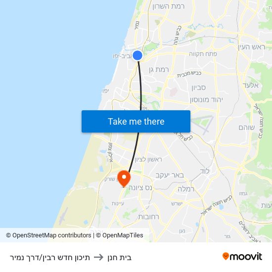 תיכון חדש רבין/דרך נמיר to בית חנן map