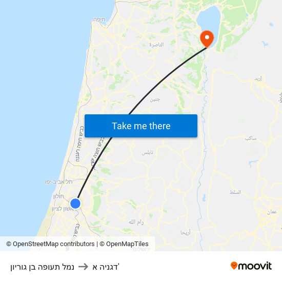 נמל תעופה בן גוריון to דגניה א' map