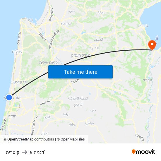 קיסריה to דגניה א' map