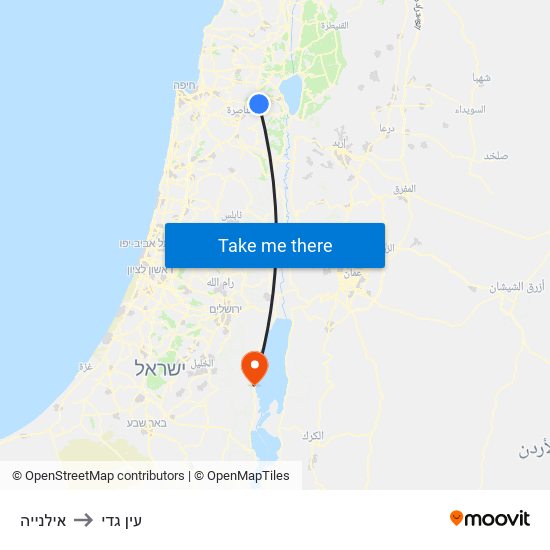 אילנייה to עין גדי map