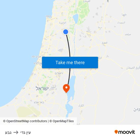 גבע to עין גדי map