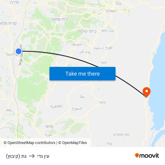 גת (קיבוץ) to עין גדי map