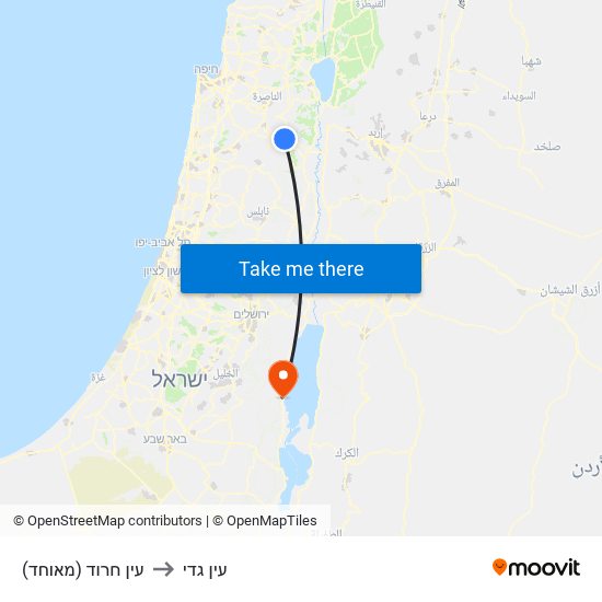 עין חרוד (מאוחד) to עין גדי map