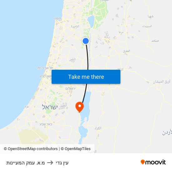 מ.א. עמק המעיינות to עין גדי map