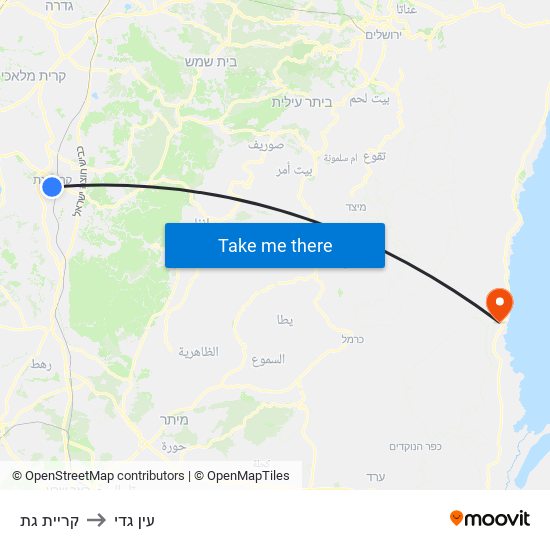 קריית גת to עין גדי map
