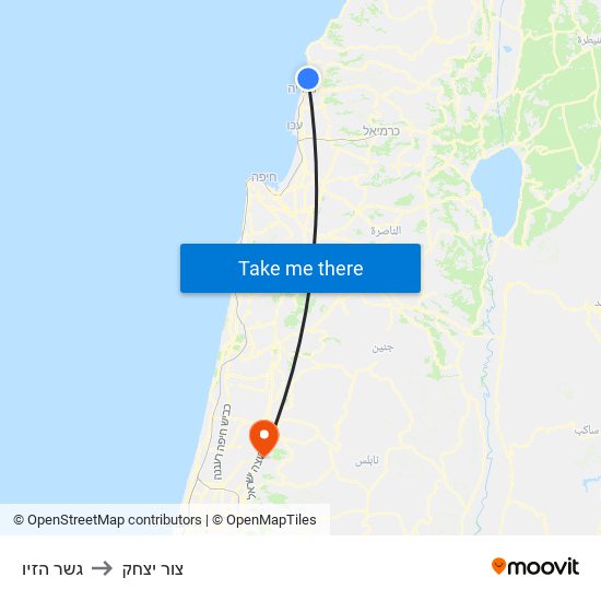 גשר הזיו to צור יצחק map