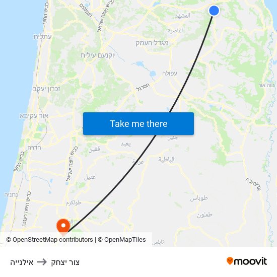 אילנייה to צור יצחק map