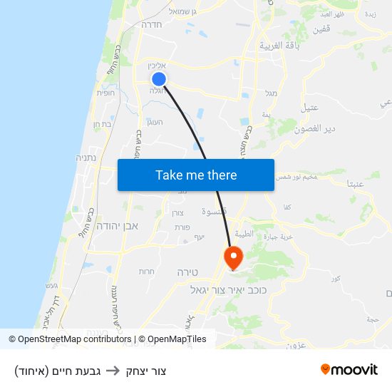 גבעת חיים (איחוד) to צור יצחק map