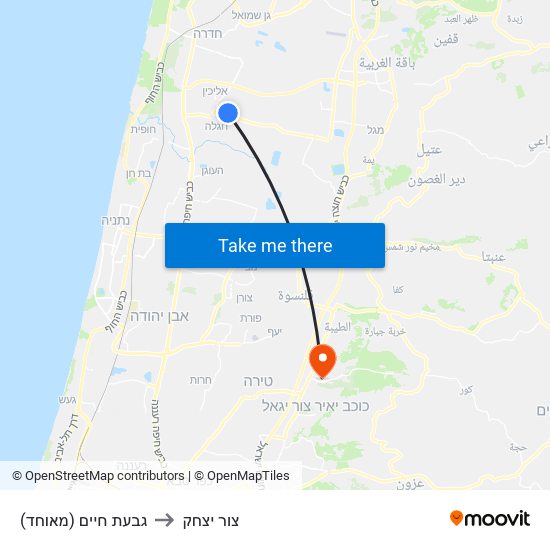 גבעת חיים (מאוחד) to צור יצחק map