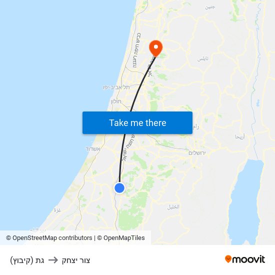 גת (קיבוץ) to צור יצחק map