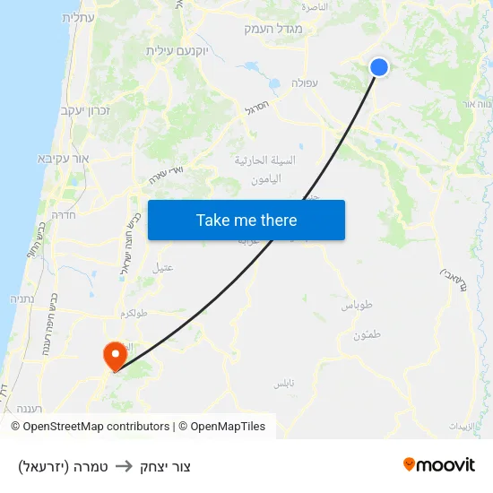 טמרה (יזרעאל) to צור יצחק map