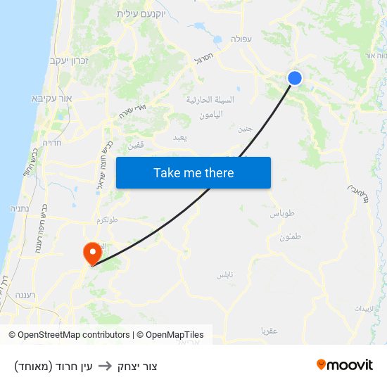 עין חרוד (מאוחד) to צור יצחק map