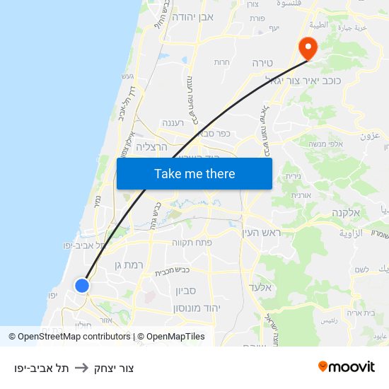 תל אביב-יפו to צור יצחק map