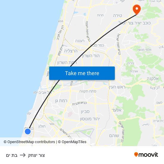 בת ים to צור יצחק map