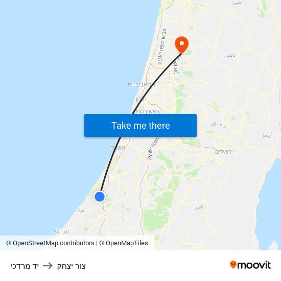 יד מרדכי to צור יצחק map