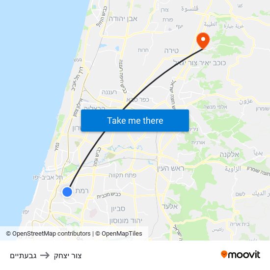 גבעתיים to צור יצחק map