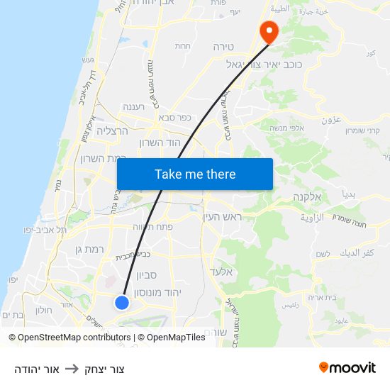 אור יהודה to צור יצחק map