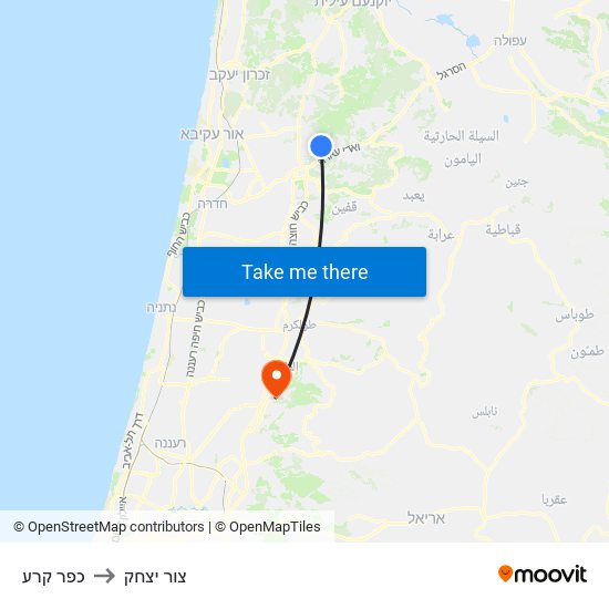 כפר קרע to צור יצחק map