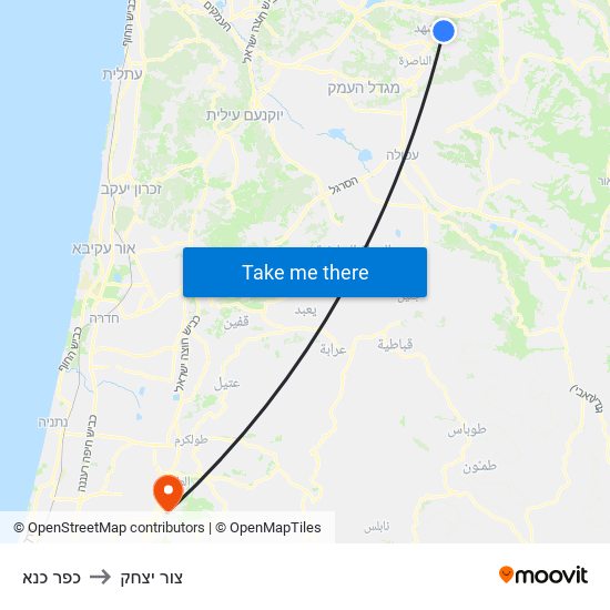 כפר כנא to צור יצחק map