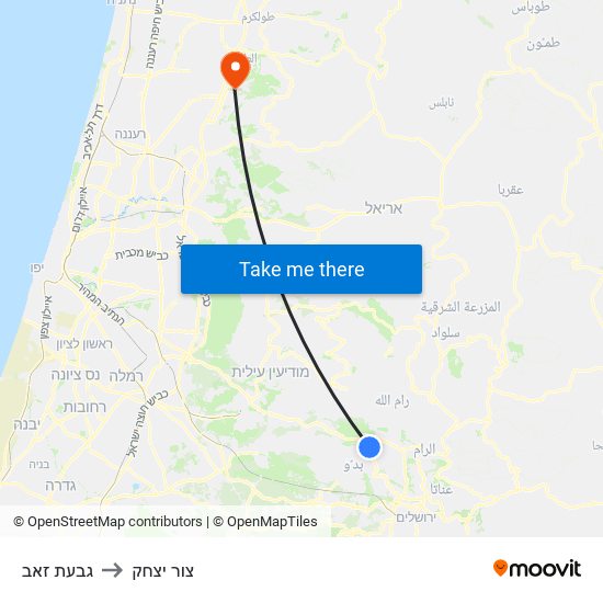 גבעת זאב to צור יצחק map