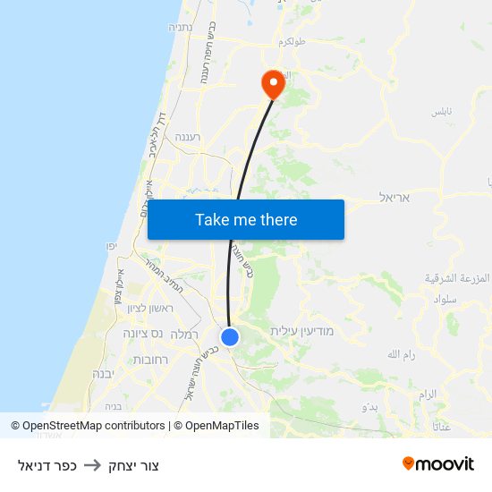 כפר דניאל to צור יצחק map