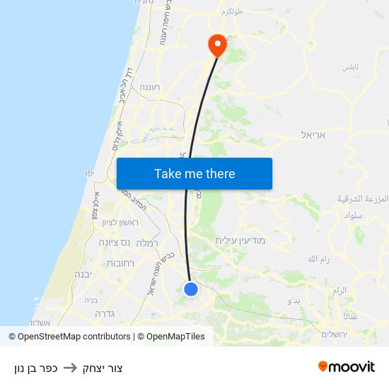 כפר בן נון to צור יצחק map