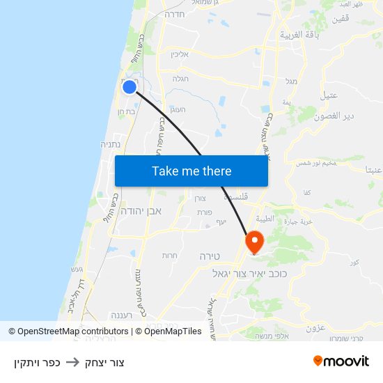 כפר ויתקין to צור יצחק map