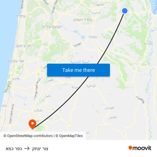 כפר כמא to צור יצחק map