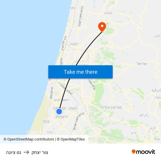 נס ציונה to צור יצחק map