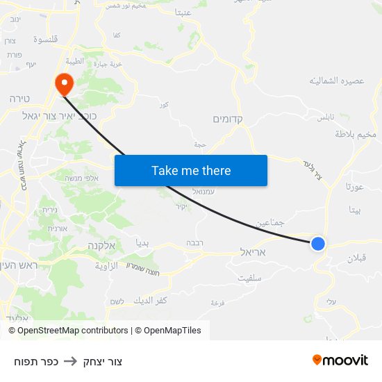 כפר תפוח to צור יצחק map