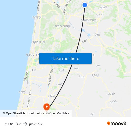 אלון הגליל to צור יצחק map