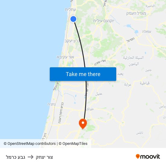 גבע כרמל to צור יצחק map