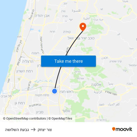 גבעת השלושה to צור יצחק map