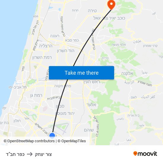 כפר חב"ד to צור יצחק map