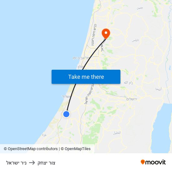 ניר ישראל to צור יצחק map