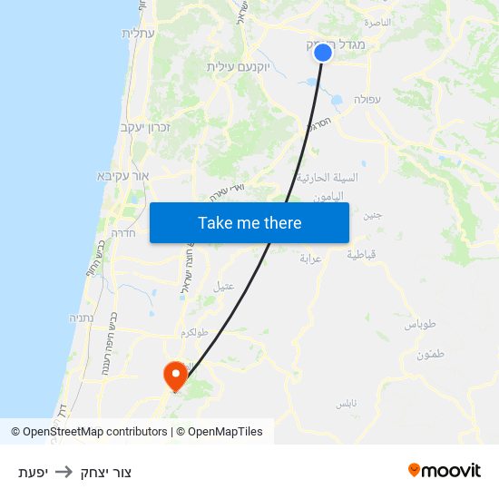 יפעת to צור יצחק map