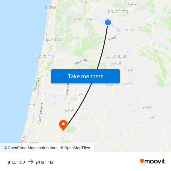 כפר ברוך to צור יצחק map